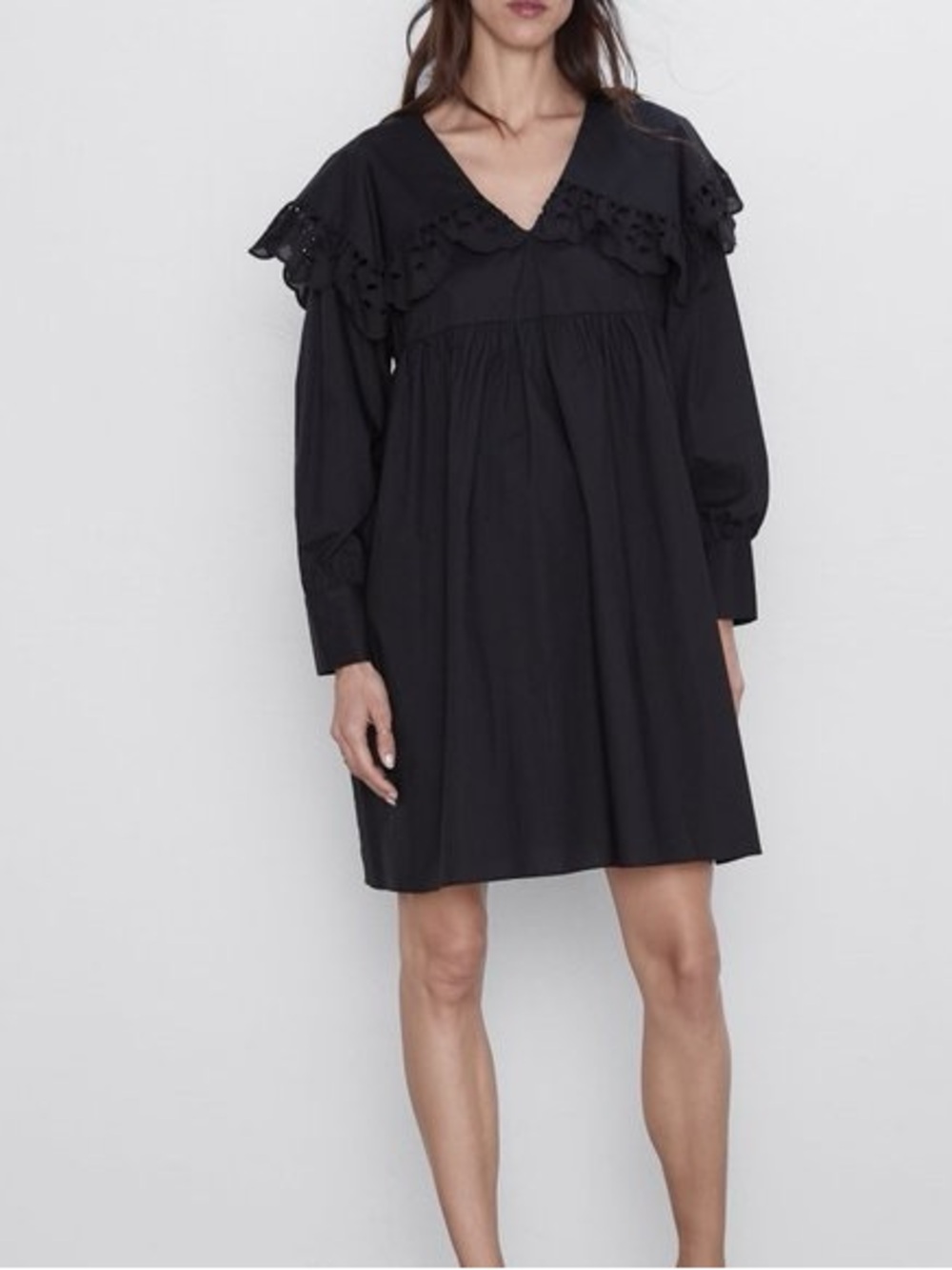 Zara Black V-Neck Ruffle Mini Dress